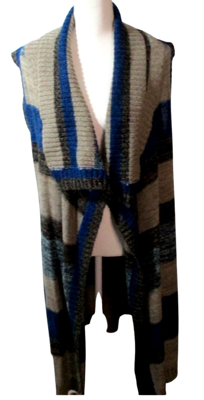 Great Northwest Indigo Women's Tan Sleeveless Open Front Cardigan Sweater Size L